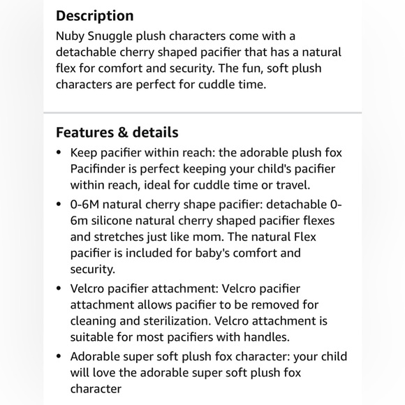 New Nuby Soft Plush Fox Pacifinder with Detachable Silicone Pacifier - Picture 4 of 6